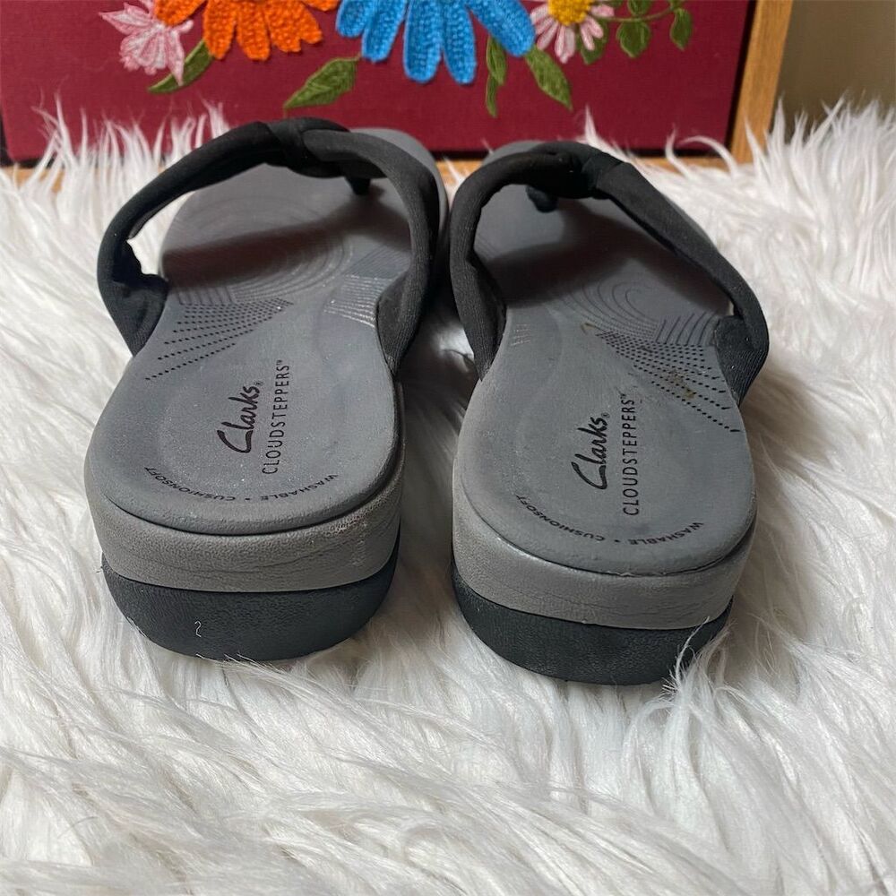 Clarks Women's Arla Glison Cloudsteppers Flip Flops Black Size 8 - Picture 6 of 8